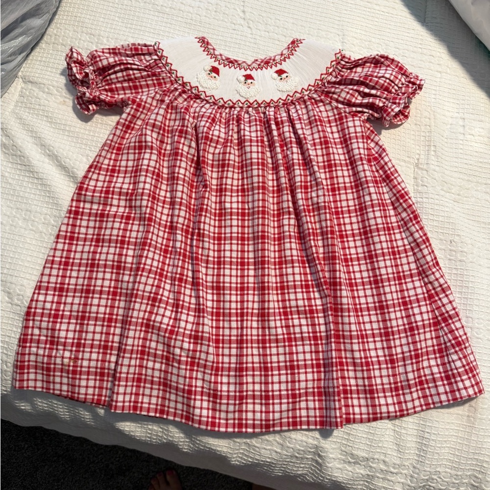 Red Plaid Baby Dress with Embroidered Collar